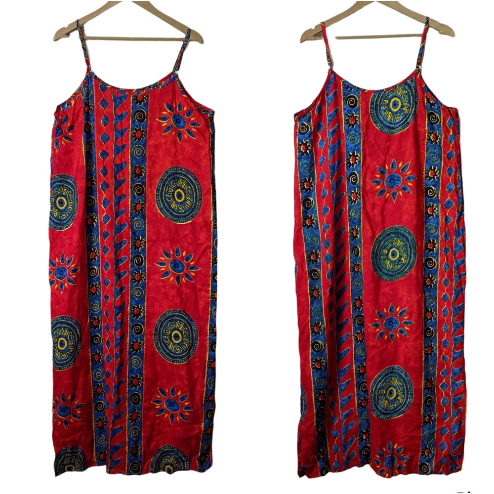 Vintage Maxi Tank Dress XL cotton strapless batik tie beach coverup